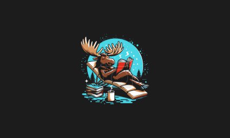 moose relax reading book vector illustration artwork design