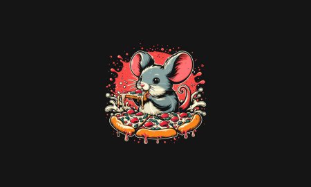 ratón comer pizza vector ilustración diseño plano
