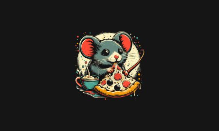 ratón comer pizza vector ilustración diseño plano