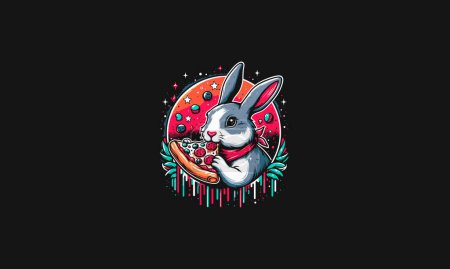 rabbit eat pizza vector illustration artwork design