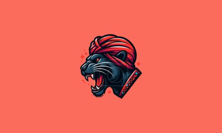 Illustration for Head panther roar wearing turban vector mascot design - Royalty Free Image