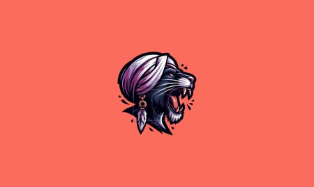 cabeza pantera rugir usando turbante vector mascota diseño