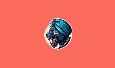 Illustration for Head panther roar wearing turban vector mascot design - Royalty Free Image