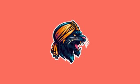 cabeza pantera rugir usando turbante vector mascota diseño