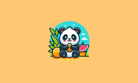 Panda sitzt und frisst Käse Vektor flaches Design
