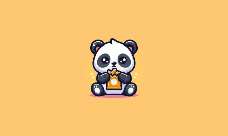 panda is sitting and eating cheese vector flat design