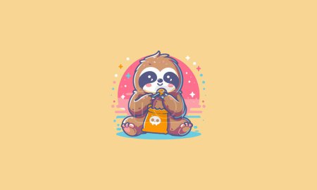 sloth eat cookies sitting vector illustration flat design