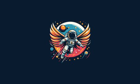 astronaut with wings flying on moon vector flat design