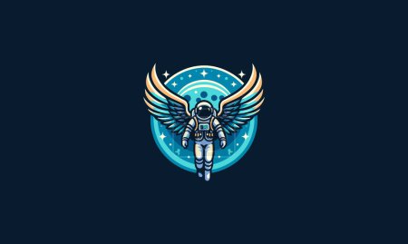 Illustration for Astronaut with wings flying on moon vector flat design - Royalty Free Image