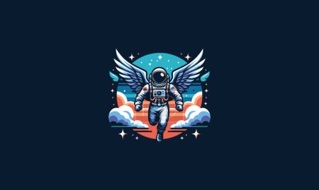 Illustration for Astronaut with wings flying on moon vector flat design - Royalty Free Image