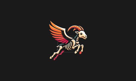 fliegende Ziege mit Flügeln Knochenvektor Logo-Design