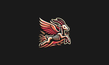 flying goat with wings bone vector logo design