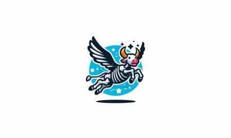 flying cow with wings bone vector logo design