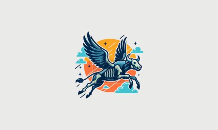 Illustration for Flying bull with wings bone vector logo design - Royalty Free Image