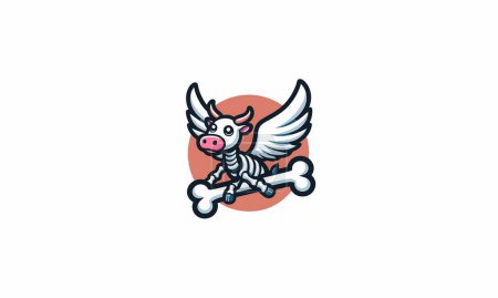 flying cow with wings bone vector logo design