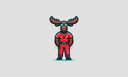 moose wearing sun glass and tshirt red vector logo design