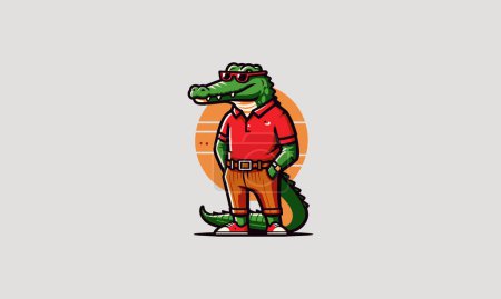 cocodrilo vistiendo camiseta rojo y sol vector de vidrio diseño de la mascota