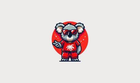 character koala wearing tshirt red and sun glass vector mascot design