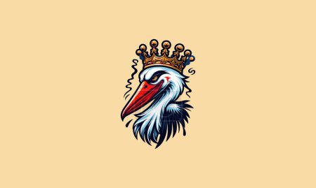 Illustration for Head stork wearing crown vector logo design - Royalty Free Image