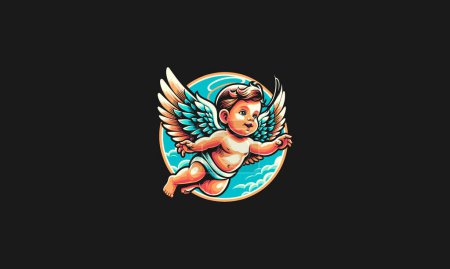 Ilustración de Flying baby angel with wings vector mascot flat design - Imagen libre de derechos