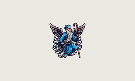 flying old man with wings vector artwork design