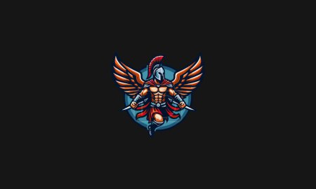 flying spartan with wings vector artwork design