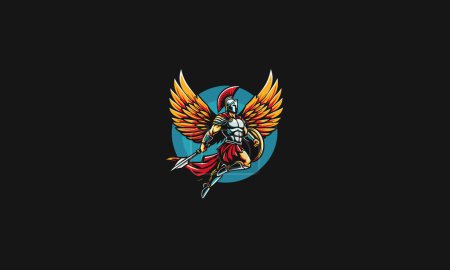 flying spartan with wings vector artwork design