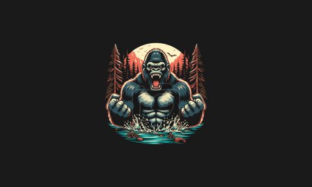 gorilla angry on forest vector illustration artwork design