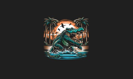 crocodile angry on forest vector artwork design