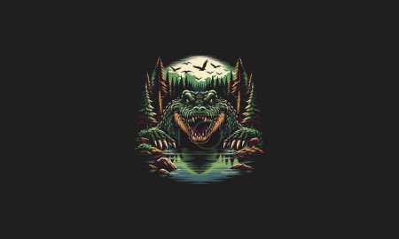 Illustration for Crocodile angry on forest vector artwork design - Royalty Free Image