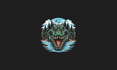 crocodile angry on forest vector artwork design
