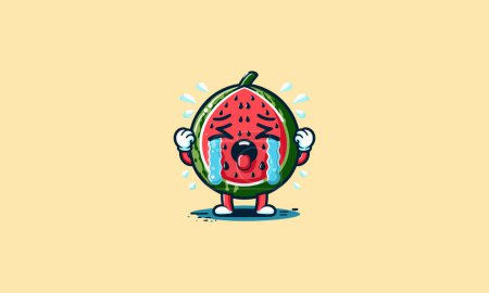Charakter Wassermelone Weinen Vektor Illustration Maskottchen flaches Design