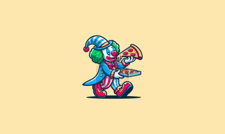 payaso mantenga pizza vector ilustración mascota diseño plano