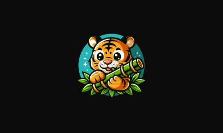 tiger cute eat bamboo vector mascot flat design