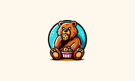grizzly eat cookies vector illustration mascot design