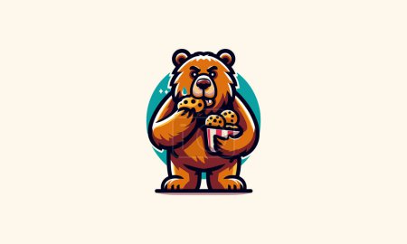 grizzly eat cookies vector illustration mascot design