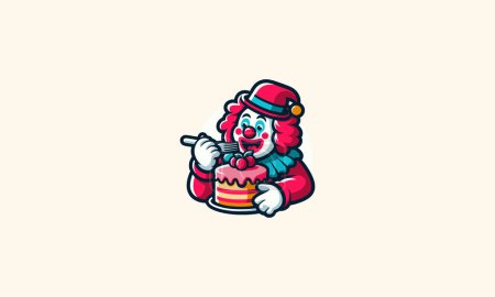 Ilustración de Payaso comer pastel vector mascota plana diseño - Imagen libre de derechos