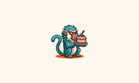 mono comer pastel vector mascota plana diseño