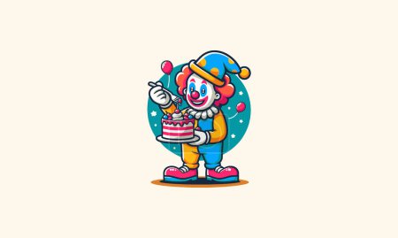 clown eat cake vector mascot flat design