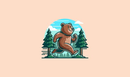 bear running on forest vector illustration flat design