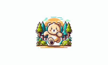 bear running on forest vector illustration flat design