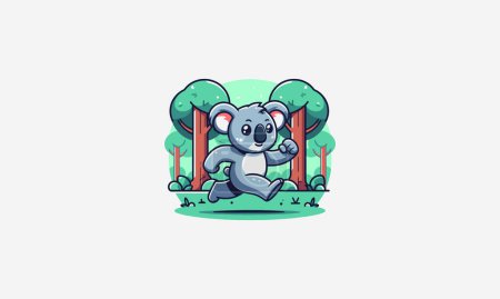 koala fonctionnant sur l'illustration vectorielle de la forêt design plat