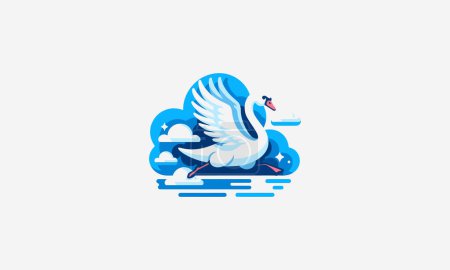 swan flying on cloud vector flat design