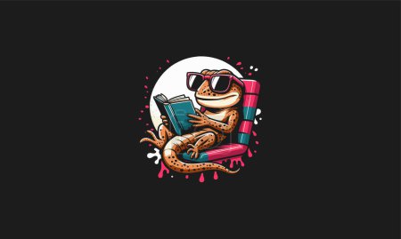 lizard relax reading book vector artwork design