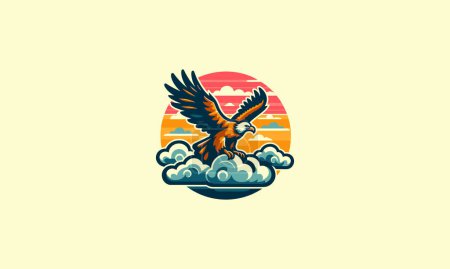 Illustration for Flying vulture on cloud vector flat design - Royalty Free Image