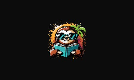 sloth wearing sun glass reading book vector artwork design