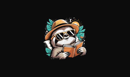 sloth wearing sun glass reading book vector artwork design