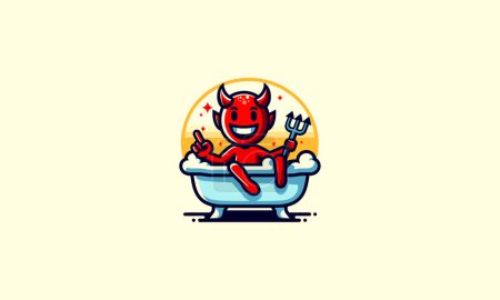 rouge diable sourire sur baignoire vecteur plat design