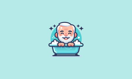 grand father smile on bath tub vector flat design