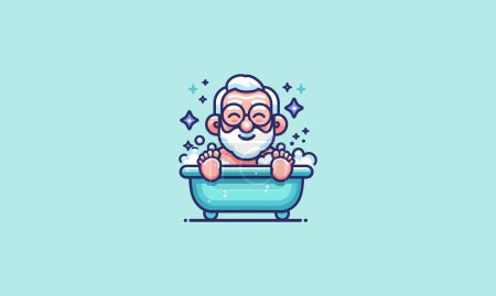 Großvater lächelt über Badewannen-Vektor flaches Design